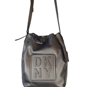 DKNY Drawstring Gunmetal Gray Bucket Bag